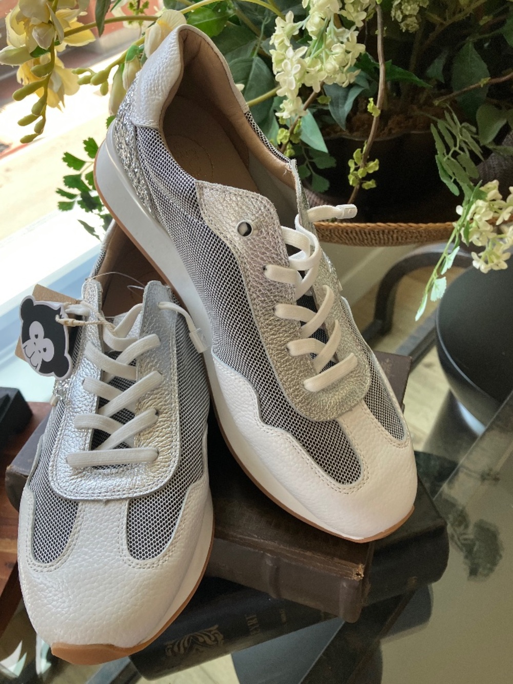Happy Monk Sneakers - Slip On's White and Sparkle Silver  NWT  Size 40 / 9.5